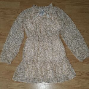 Art Class Cream Sequin Sundress with Bishop Sleeves Size (7/8)